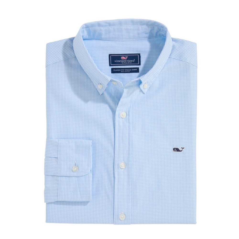 Vineyard Vines Men's Light Blue Whale Button Down Shirt S